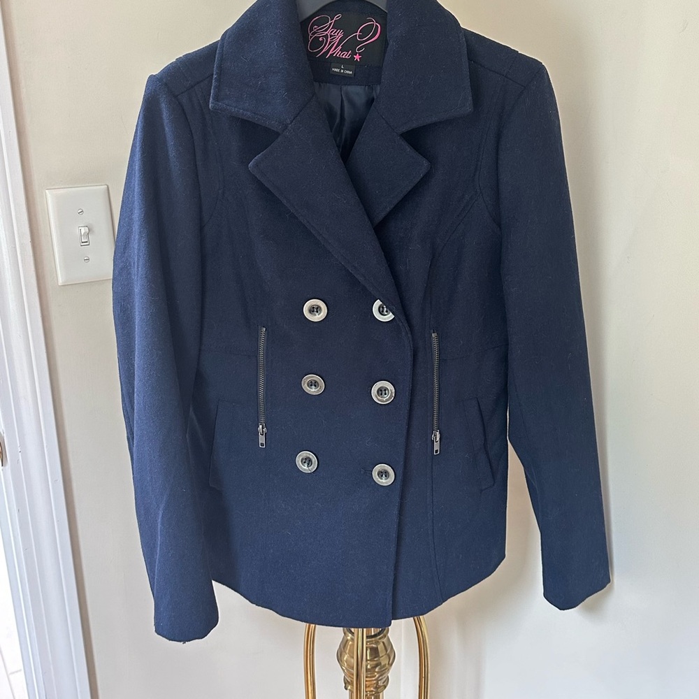 Stylish Navy Blue Double-Breasted Women's Jacket